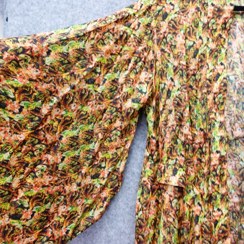 Kimono Robe Womens S M Green Yellow Floral Boho Side Slit Duster Kaftan NAYAM 1 - Picture 12 of 13